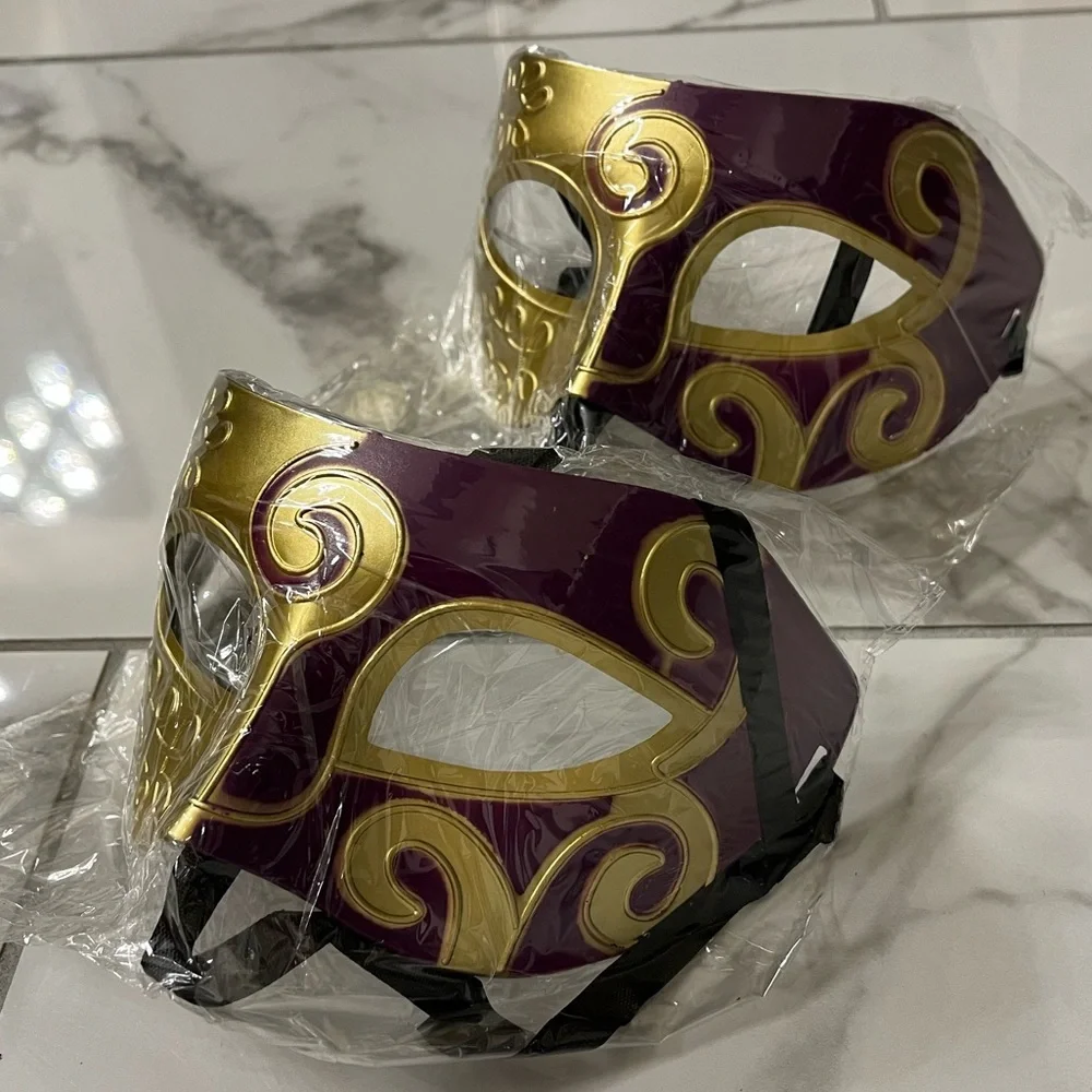 Gold and Purple Decorative Masquerade Masks - Set of 2